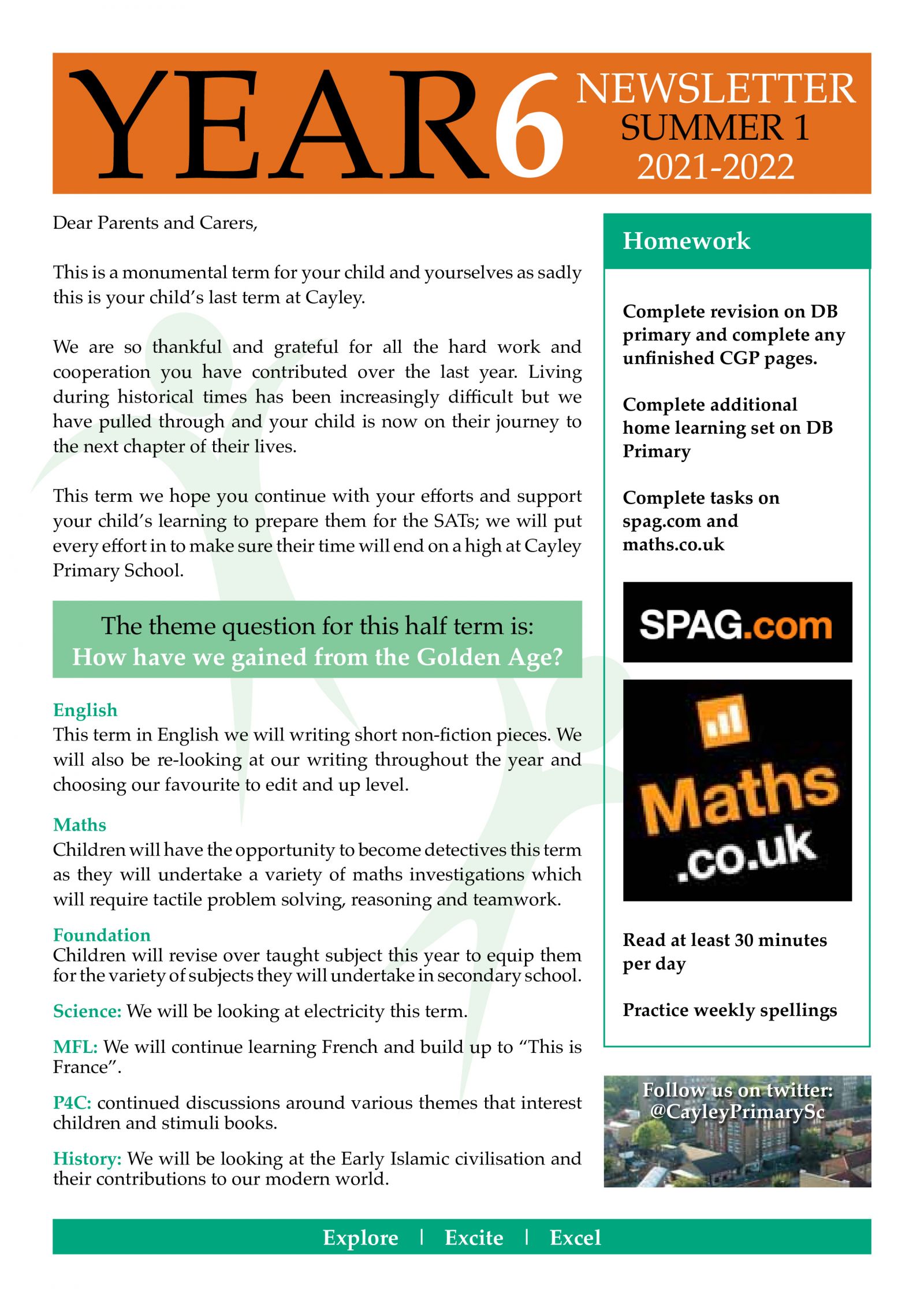 Year 6 Newsletter - Summer 1 2022 - Cayley Primary School
