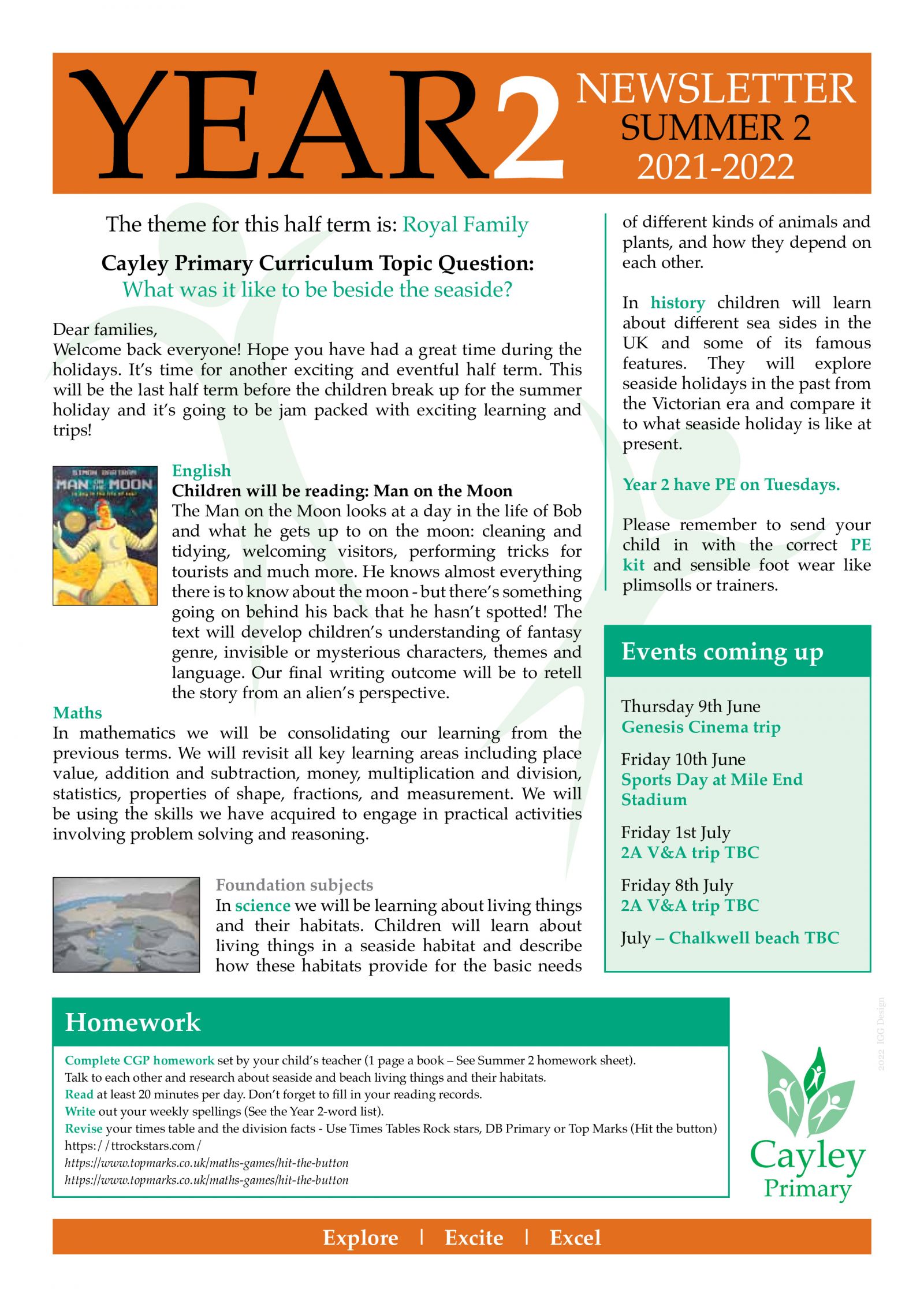 Year 2 Newsletter - Summer 2 2022 - Cayley Primary School